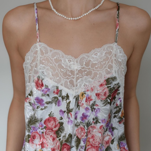 Vintage 80s Dainty Floral Satin Slip Dress - Picture 4 of 5